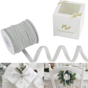 lot 10401 image: HUIHUANG Velvet Ribbon 38 inch x 25 Yards Single Face Vintage Silver Velvet Ribbon for Gift Wrapping, Christmas Tree Ornaments, Wreath Decor, Invitations, Hair Bows, Flower Bouquet, Home Decor