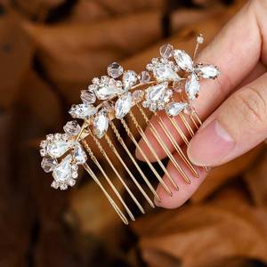 lot 10402 image: Foyte Crystal Bride Wedding Hair Comb Silver Bridal Headpieces Rhinestone Pearl Hair Pieces Bridesmaid Side Combs Hair Accessories for Women (gold)