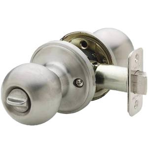 lot 10412 image: Copper Creek Ball Door Knob, Privacy Function, Keyless Turn Thumb Locking Ball Design, InteriorExterior Reversible Round Handle for Right & Left Side, Bedroom & Bathroom - Satin Stainless - 1 Pack
