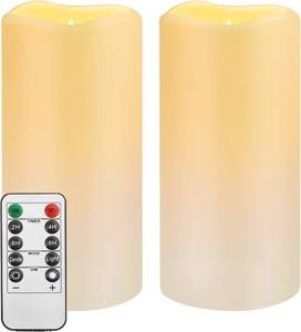 lot 10413 image: Waterproof Flameless Remote Control Candles 2PACK(D3H5.5)Battery Operated Flickering LED Pillar Candle,plastic with 10-Key 24Hours Timer for OutdoorIndoor Party Garden Lanterns Porch Ivory