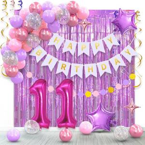 lot 10423 image: 11th Birthday Decorations for Girls Pink Purple - Happy 11th Birthday Party Supplies,11 Year Old Eleven Birthday Decor, Happy Birthday Banner, Foil Backdrops,Garland,Number 11 Balloons.