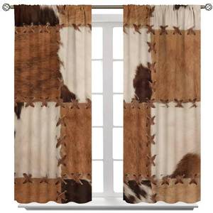 lot 10453 image: Cowhide Curtains,Vintage Farmhouse Animal Curtains, Rustic Spotted Cow Texture Print Home Bedroom Living Room Kitchen Window Curtains 42x45 Inch