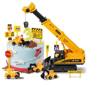 lot 10460 image: RAYNAG 16 Pieces Construction Cake Topper Vehicles Cake Decoration Set Construction Birthday Party Supplies Large Crane Excavator Traffic Road Sign Cake Topper for Kids Birthday Party Supplies Favours
