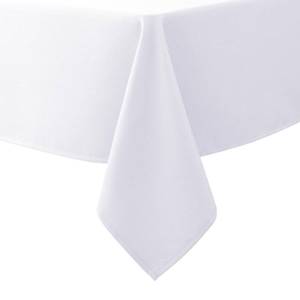 lot 10466 image: Biscaynebay Textured Fabric Tablecloths 70x108 Inches Rectangular, White Water Resistant Tablecloths for Dining, Kitchen, Wedding and Parties etc. Machine Washable