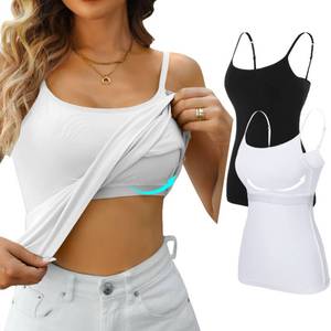lot 10473 image: V FOR CITY Camisole Tops for Women Built-in Shelf Bra Adjustable Strap Tank Summer Cotton Cami Shirt 2 Pack Black White XL
