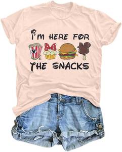 lot 10490 image: Magical Shirt for Women Im Here for The Snacks Shirts Magic Kingdom T-Shirt Funny World Trips Short Sleeve Tee Top Pink Large