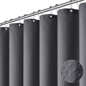 lot 11411 image: Dynamene Extra Long Shower Curtain - 84 Inch Long Charcoal Grey Waffle Weave Heavy Duty Fabric Bathroom Shower Curtain, Neutral Weighted Hotel Thick Bath Curtain Set with 12 Plastic Hooks,72x84