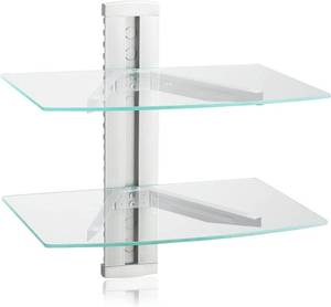 lot 11417 image: suptek 2 Tiers Glass Floating Shelves, Flat Black Wall Mount Bracket, AV Shelf, Media Shelf for DVD Player  PS4  Cable BoxesGame ConsolesSky BoxTV Accessories, 17.6kg Load Capacity