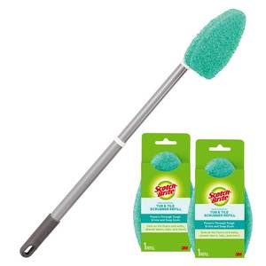 lot 11420 image: Scotch-Brite Extendable Tub & Tile Scrubber Kit, Includes 1 Handle and 3 Non-Scratch Scrubber Pads