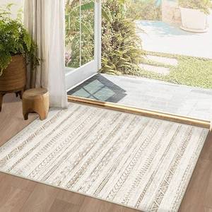 lot 11425 image: Modern Geometric Boho Area Rug - Soft, Washable, Non-Slip, Neutral Moroccan Design - 2x3 Entryway, Kitchen, Bedroom, Bathroom Throw Rug (Brown)