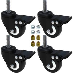 lot 11432 image: AAGUT 2 Caster Wheels,Heavy Duty Threaded Stem Casters,Screwed Bolt M10 x 25mm Locking Swivel PU Wheels with Brake,4 Pack Double Bearings No Noise Castors
