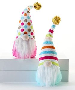 lot 11436 image: Gift Craft Birthday Gnomes Set of 2, Celebration Plush Gnomes with Polka Dots and Stripes - 10 Inches Tall - Gnome D�cor - Sweet Gnome Decorations for Home - Gnome Plushie for Birthdays and Parties