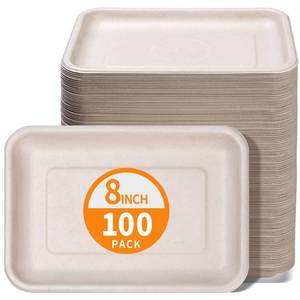 lot 11446 image: Celel 100 Pack 8 Inch Rectangle Paper Plates, Bend-Resist 8 x 6 inch Food Trays Disposable Rectangle Plates for Tacos, Meat, Dessert, Snack