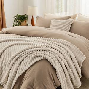 lot 11485 image: Bedsure King Comforter Set 5 Pieces - Bed in a Bag with Fleece Throw Blanket and Decorative Pillow, Lightweight Bedding Comforter Sets, All Season Bedding, Khaki