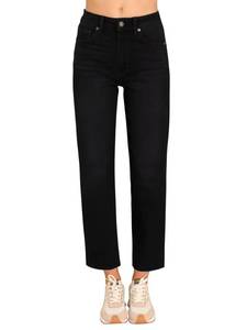lot 11490 image: KDF Womens Cropped Straight Leg Jeans - High Waisted Jeans for Women 78 Length Denim Pants with Crop Hem Black Size 16
