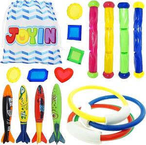 lot 11493 image: JOYIN 18Pcs Diving Pool Toys for Kids, Swimming Pool Toy with Storage Bag Includes 4 Pool Rings, 4 Diving Sticks, 4 Bandits, 6 Treasures Underwater Swim Pool Games for Ages 8-12