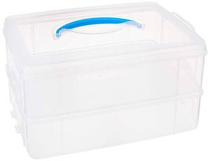 lot 11497 image: Snapware Snap N Stack Portable Storage Bin for Tools and Craft, 14.1 x 10.5-Inch Clear BPA-Free Container, Tool Box with Stackable Trays, Microwave, Freezer and Dishwasher Safe
