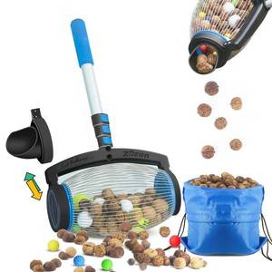 lot 11499 image: Zozen Nut Gatherer, 2 Dumping MethodWalnut Picker Upper Roller, Pine Cone Picker Upper - Apply to Pinecone, Hickory, Chestnuts, Buckeyes, Golf, Crab Apple Objects Size 1 to 2.5 1.5 Gallon