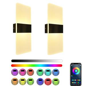 lot 12002 image: BOSITE Dimmable RGB Wall Sconces Adjustable Color Changing Modern LED Wall Lights Acrylic Wall Mounted Ambience Lights with Up to 213 Dynamic Modes & RemoteAPP Control for Bedroom Besides(2 Pack)