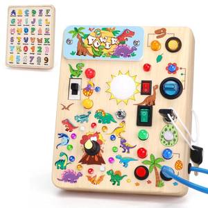lot 12009 image: Iabedi Dinosaur Busy Board,Montessori Toys for 1-3 Years Old, Wooden Toddler Toys, Sensory Travel Toys, Ideal Gift for 1 Year Old Boys (Dinosaur Busy Board Plus V2), Blue