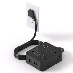 lot 12349 image: Power Strip Surge Protector, HANYCONY 5Ft Ultra Thin Flat Extension Cord with Multiple Outlets, 8 Widely Outlet Extender 4 USB Ports(2 USB C), 1080J Wall Mount for College Dorm Room Essentials Black