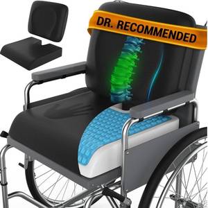 lot 5321 image: CUSHIO Wheelchair Cushion for Pressure Relief - (2-Piece Set) 18��x16�� Anti-Slip Wheelchair Seat Cushions for Adults, Seniors with Lumbar Pillow and Removable Strap, Gel Cushion for Wheelchair