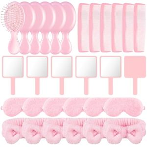 lot 5327 image: Thiccywoov 30 Pcs Pink Party Favors for Girls Spa Party Supplies Pink Hair Brush Mirror Sleep Eye Mask Spa Headband for Spa Sleepover Makeup Bridal Shower Princess Birthday