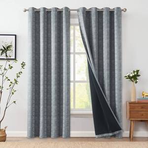 lot 5330 image: jinchan 100% Blackout Boho Curtains 90 Inches Long for Bedroom White on Grey Geometric Printed Grommet Top Room Darkening Thermal Insulated Window Drapes 2 Panels