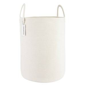 lot 5335 image: XUANGUO Cotton Rope Laundry Basket Hamper for Clothes Woven Storage Basket for Living Room Bedroom Boho Tall Rope Baskets for Blanket Toys Pillow Towels Baby Nursery Hamper Bin Large white