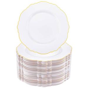 lot 5337 image: WDF 60pcs Gold Plastic Plates -10.25inch Baroque White And Gold Plastic Wedding Plates Disposable Dinner Plates for Upscale Parties &Wedding