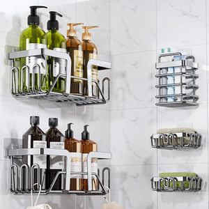 lot 5339 image: BEKU Shower Caddy 5 Pack - Bathroom Kitchen Organizer & Storage Rack - Adhesive Shelves Inside Shower - No Drilling Stainless Steel Accessories Set - Silver