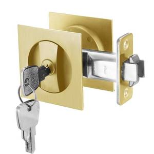 lot 6337 image: Malimali Pocket Door Lock with Key, Brushed Gold Pocket Door Hardware Square Door Lock for Privacy Sliding Door Bifold Door Locks and Pulls Handles