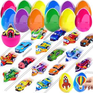 lot 6366 image: JOICEE Easter Eggs Pre Filled with Pull Back Ca0rs Planes, Plastic Easter Eggs with 24pcs Cars and Airplane Toys and Fun Tattoos for Easter Party Favors Classroom Activity Gifts for Boys