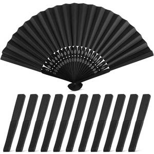 lot 6379 image: JOHOUSE 12 Packs Paper Folding Hand Fans, 8.3 Inch Black Paper Fans Handheld Chinese Style Decorative Accessories for Wedding, Outdoor Party Favors, Bridal Shower DIY Decoration Photography Props