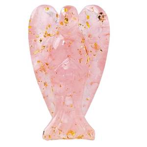 lot 6385 image: Erliway 3 Rose Quartz Crystal Guardian Angel Figurines, Natural Healing Crystal Chips Resin Angel Statue for Peace Meditation Easter Home Decor