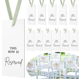 lot 6389 image: Clabby 12 Pack Reserved Chairs Signs with Ribbon for Wedding Reception Party Restaurant This Row Is Reserved Signs Hanging for Wedding Church Events Pews Chair(Sage Green)