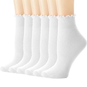 lot 6401 image: Ginmewrae Ankle Ruffle Socks Women, 6 Pairs Cute Frilly Socks Lettuce Edge Comfort Breathable