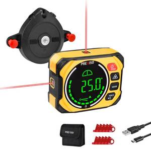 lot 6405 image: PREXISO 3-in-1 Digital Angle Gauge Magnetic with Laser Level, Rechargeable Digital Level with Wall Mount Base, 0-90° & 0-180° Range, Angle Finder with Cross Line for Woodwork, Saw, Hanging Frames