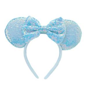 lot 6429 image: XINXIYAN Mouse Ears Headbands for Women Glitter Sequin Mouse Ears Bow Headband Birthday Party Princess Decoration (Blue, one size)
