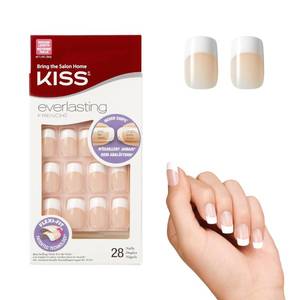 lot 6451 image: Kiss Everlasting French Nail Manicure, Chip-Free with Flexi-Fit Technology, Medium, Infinite, Nail Kit with Pink Nail Glue (Net Wt. 2 g  0.07oz.), Mini File, Manicure Stick, and 28 Fake Nails