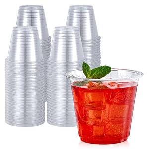 lot 6452 image: Turbo Bee 50 Pack 9 oz Clear Plastic Cups, Drinking Cups Disposable, Punch Plastic Party Cup for Wine, Juice, Iced Coffee and Cold Beverage