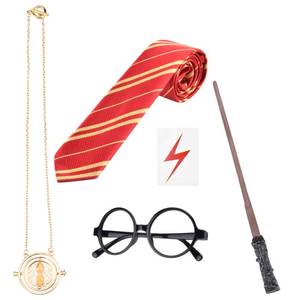 lot 6456 image: Abitoncc 5PCS Wizard Costume Accessories Set Cosplay Props Gifts Magic Wand Tie Necklace Eyeglass Frame for Fans Birthday Halloween Dress-Up Party