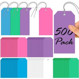 lot 7236 image: Pinkunn 500 Pack Plastic Shipping Tags with Wires 6.3 x 3.15 Inch Waterproof Hang Tags Heavy Duty Labels with String Blank Label for Name Price Luggage Clothing Inventory Luggage Bag(Fresh Color)