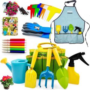 lot 7239 image: liamasum Kids Gardening Set - Toddler Garden Tool Kit Includes Shovel Rake Trowel Apron Toddler Gloves Watering Can and Sturdy Tote Bag for Kids Best Outdoor Toys Gift for Boys and Girls