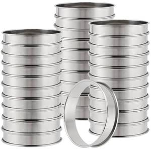 lot 7240 image: MUKCHAP 30pcs 3 Inch English Muffin Ring, Stainless Steel Crumpet Rings, Double Rolled Tart Rings for Food Baking, Silver
