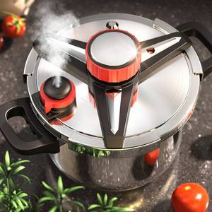 lot 7245 image: 188 Stainless Steel Pressure Cooker 7 QT, Save 70% Cooking Time Olla De Presion with Food-Grade Body One Hand Operation Rotating LockUnlocking Lid System, Steam Rack Included - Retail $90.65
