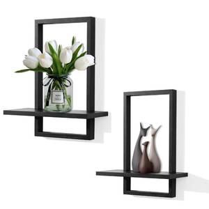 lot 7252 image: PHOENANCEE Square Floating Shelves,Plants Shelf Black,Framed Wall Plants Holder Decorative Modern Chic Wall Decor Set of 2 for Living Room Bedroom Bathroom Home Office,Soild Wood,LS