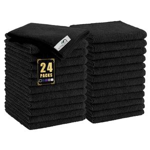 lot 7266 image: Kitinjoy 24 Pack Microfiber Cleaning Cloth(12 x 12 Inches, Black), Ultra Soft and Absorbent Cleaning Rags, Reusable and Non-Linting dust Removal Cleaning Cloths for Car, House, Kitchen