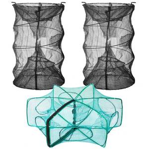 lot 7267 image: Woanger 3 Pcs Minnow Trap, Include 2 Fishing Bait Trap 1 Cylindrical Hexagon Crab Crawfish Trap, Lobster Shrimp Collapsible Cast Nets Portable Folded Fishing Accessories,12x21.65 Inches