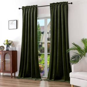 lot 7268 image: Teetia Luxurious Green Velvet Curtains, Elegant Room Darkening Thermal Soundproof Green Velvet Curtains for Bedroom Living Room (Dark Green, W52L84 inches)
